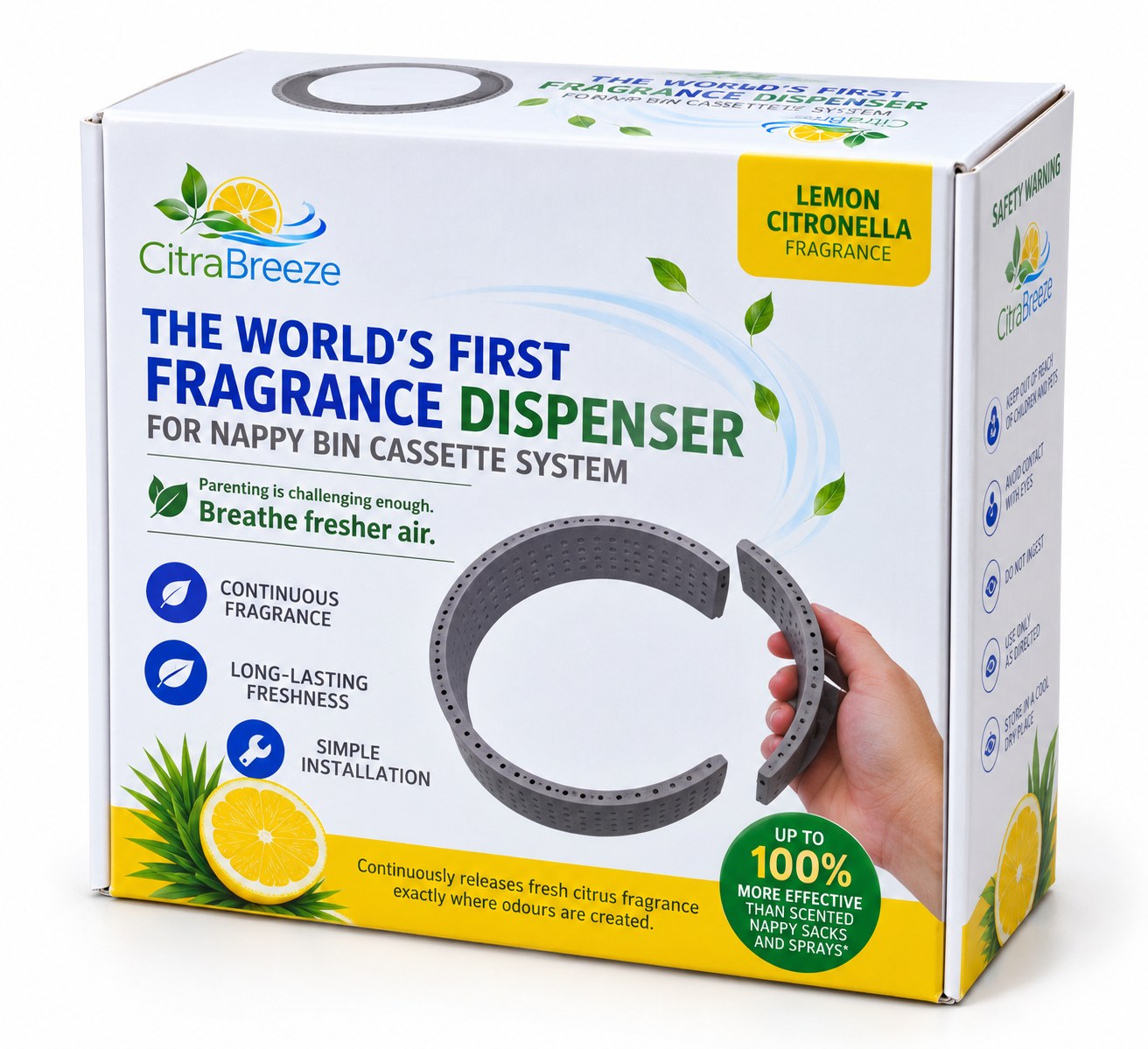 CitraBreeze lemon-citronella fragrance dispenser box for nappy bin cassette systems